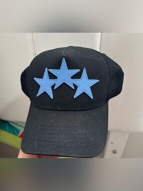 AMIRI Black Trucker Cap with Blue Star Appliqués